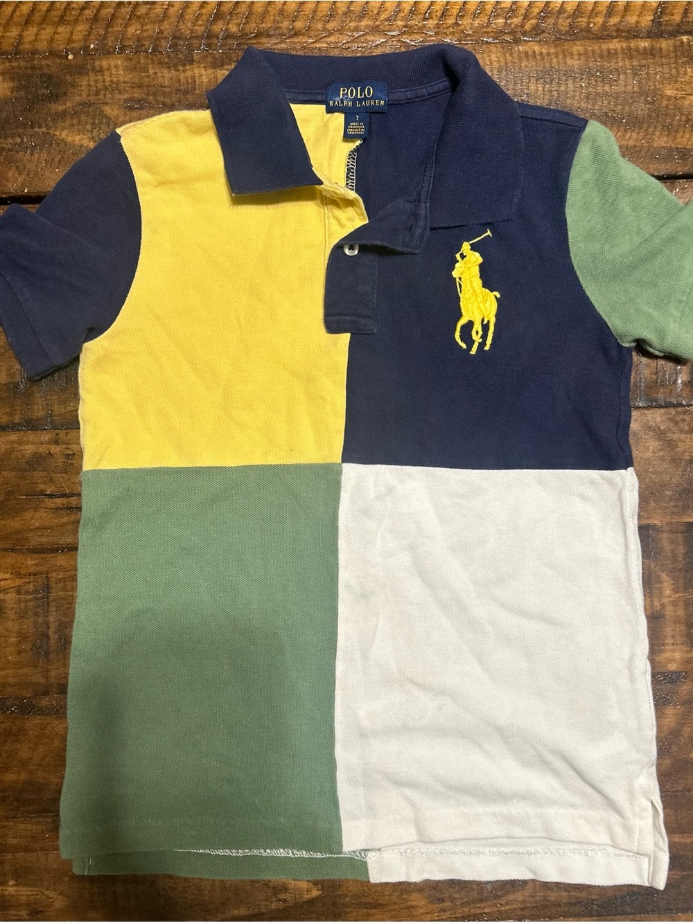 Polo by Ralph Lauren Boys Colorblock Polo in Navy, Yellow, Green, White
